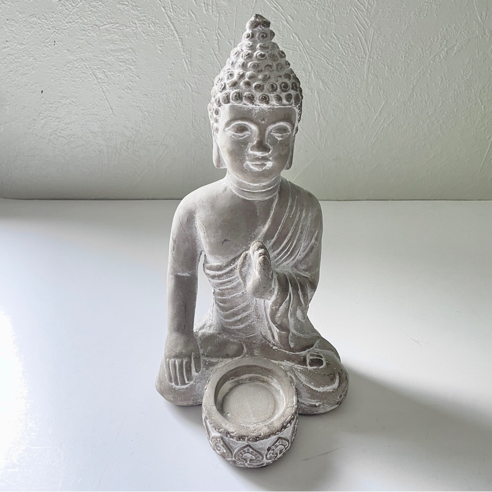 Seated 10” Buddha Votive Candle Holder Distressed Stone Zen Meditation Mindful